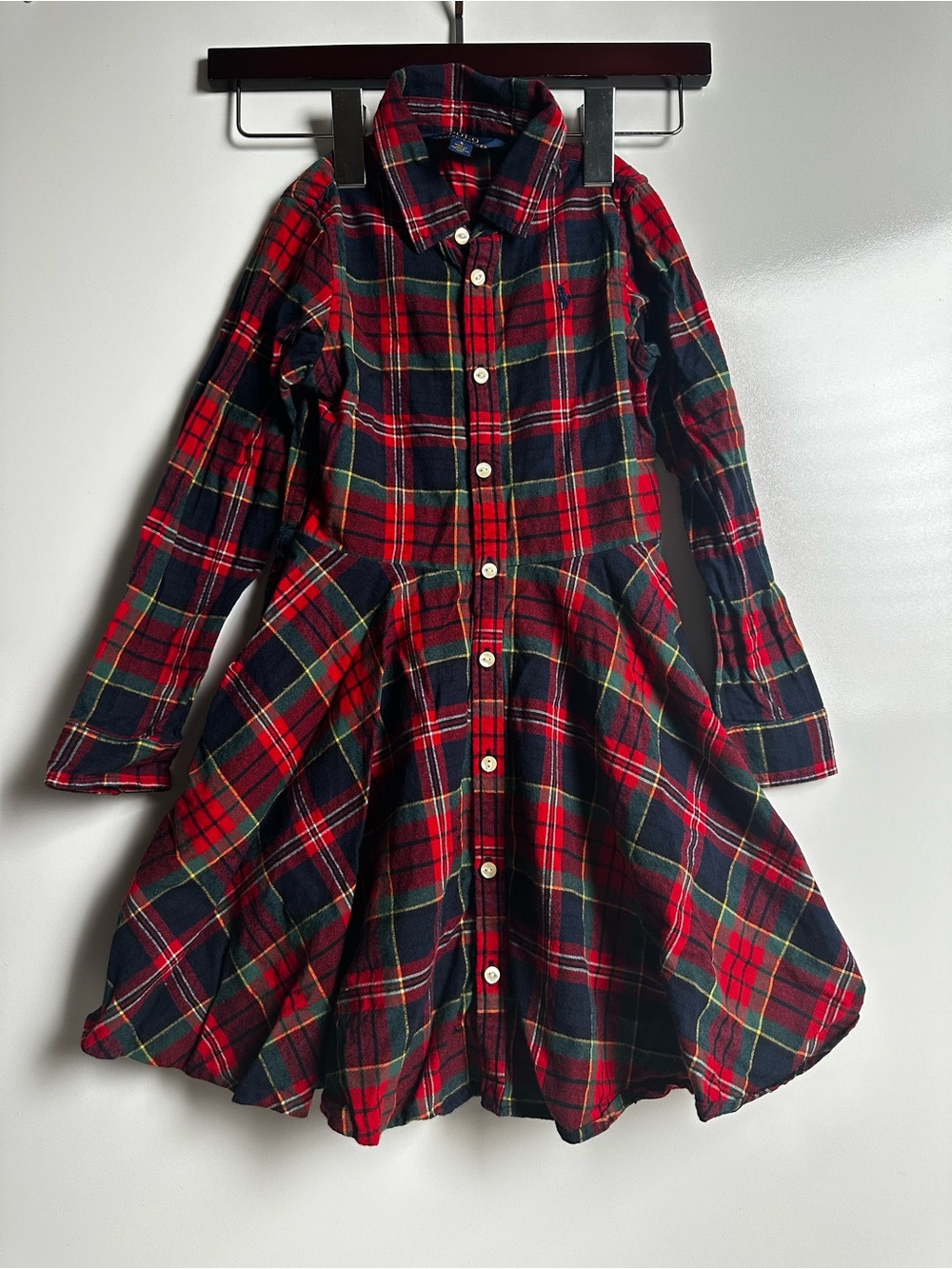 Polo Ralph Lauren Girls Plaid Flannel Button Down Shirt Dress Size 6 Tartan